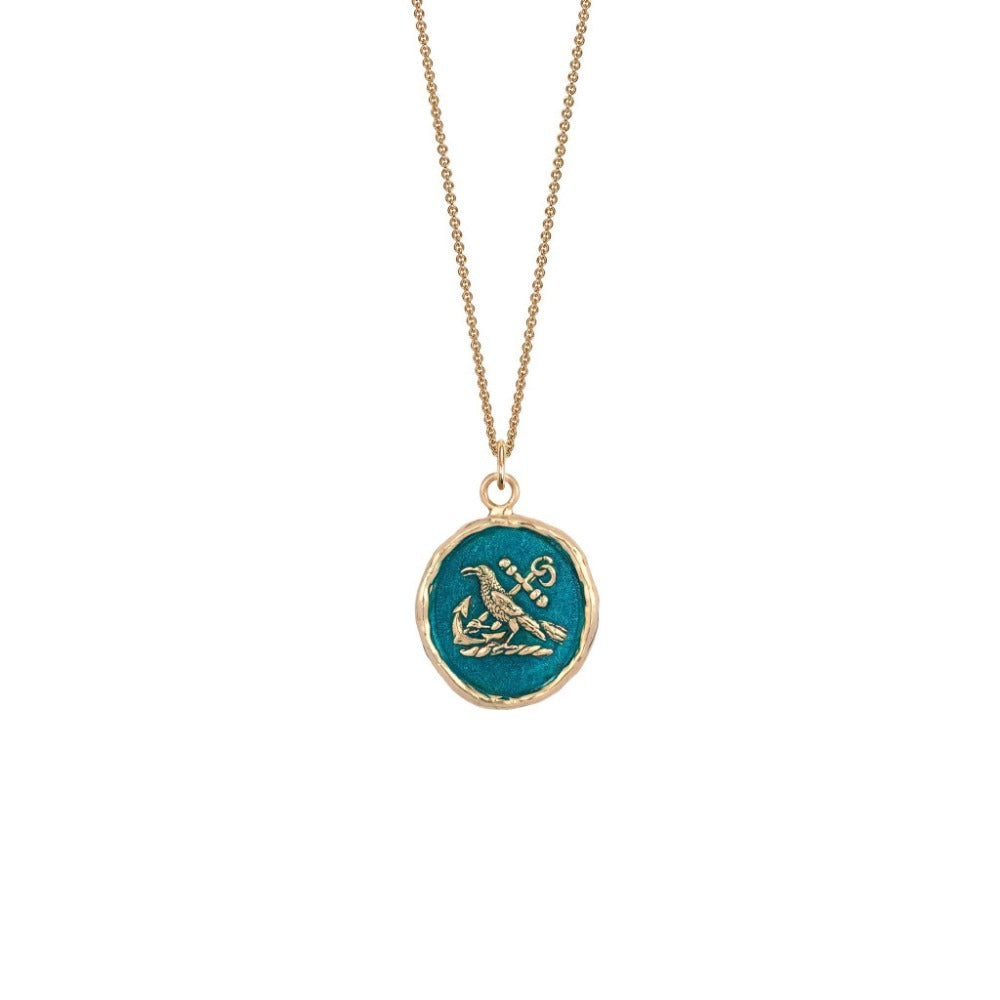 14k Gold Anchor Your Mind Talisman - Mediterranean Blue - Magpie Jewellery