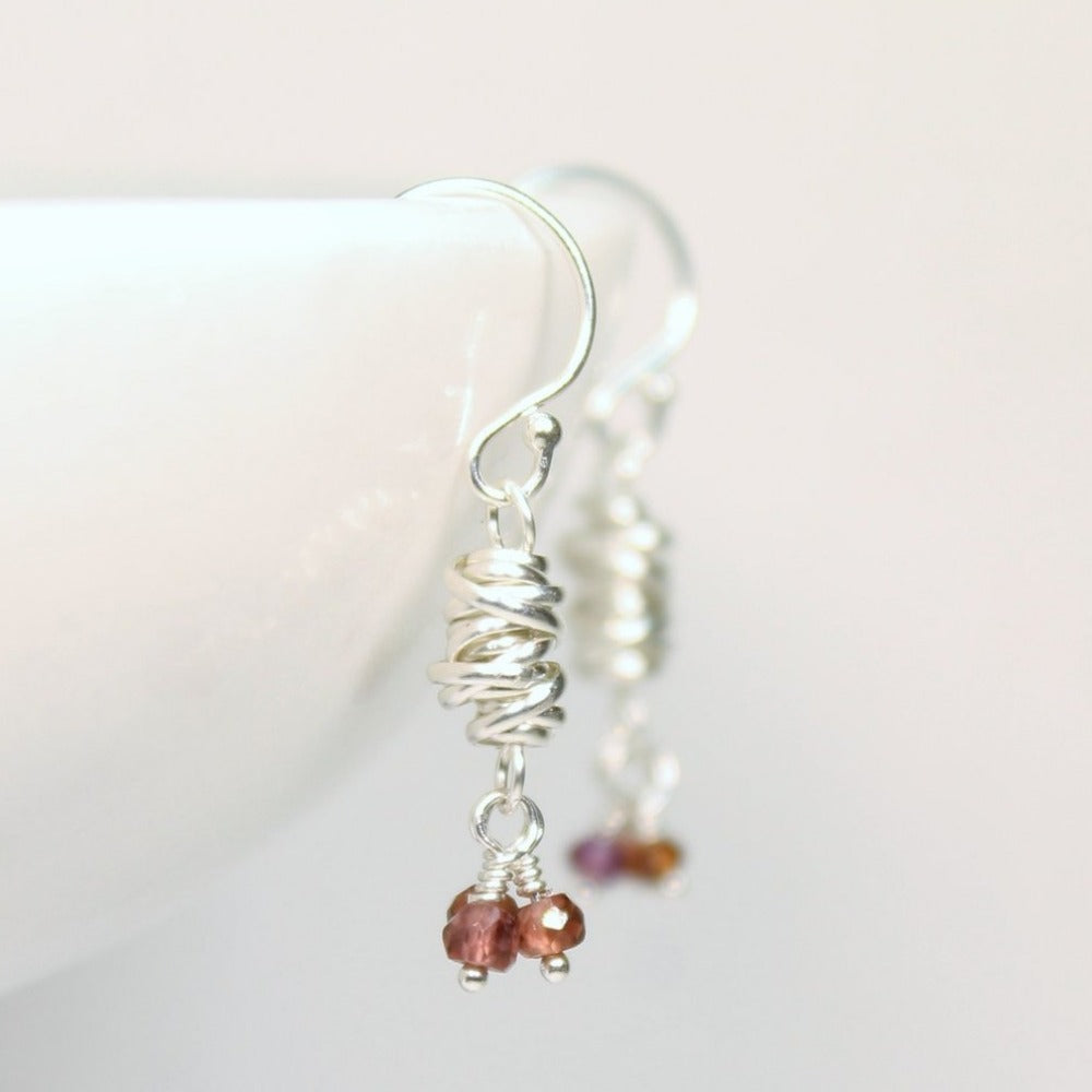 Silver Micro-Twist and Gemstone Earring | Magpie Jewellery | Garnet