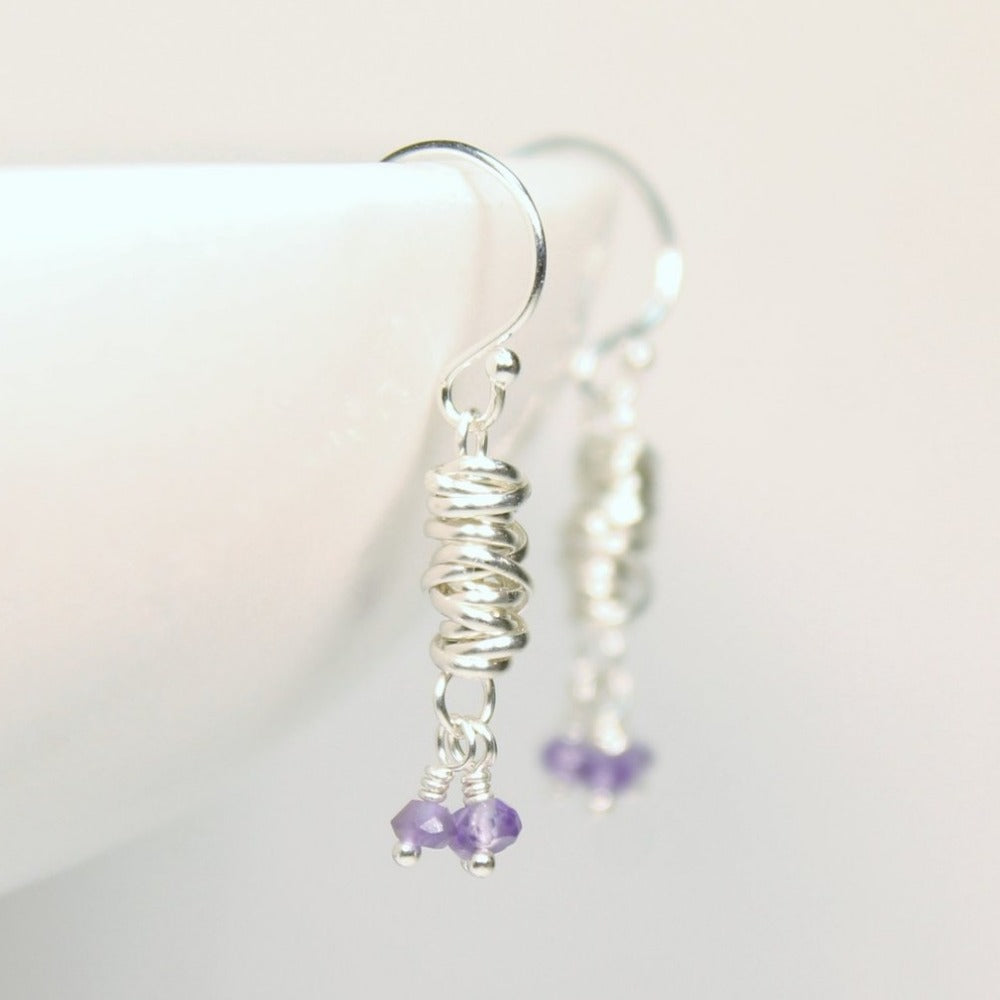Silver Micro-Twist and Gemstone Earring | Magpie Jewellery | Amethyst