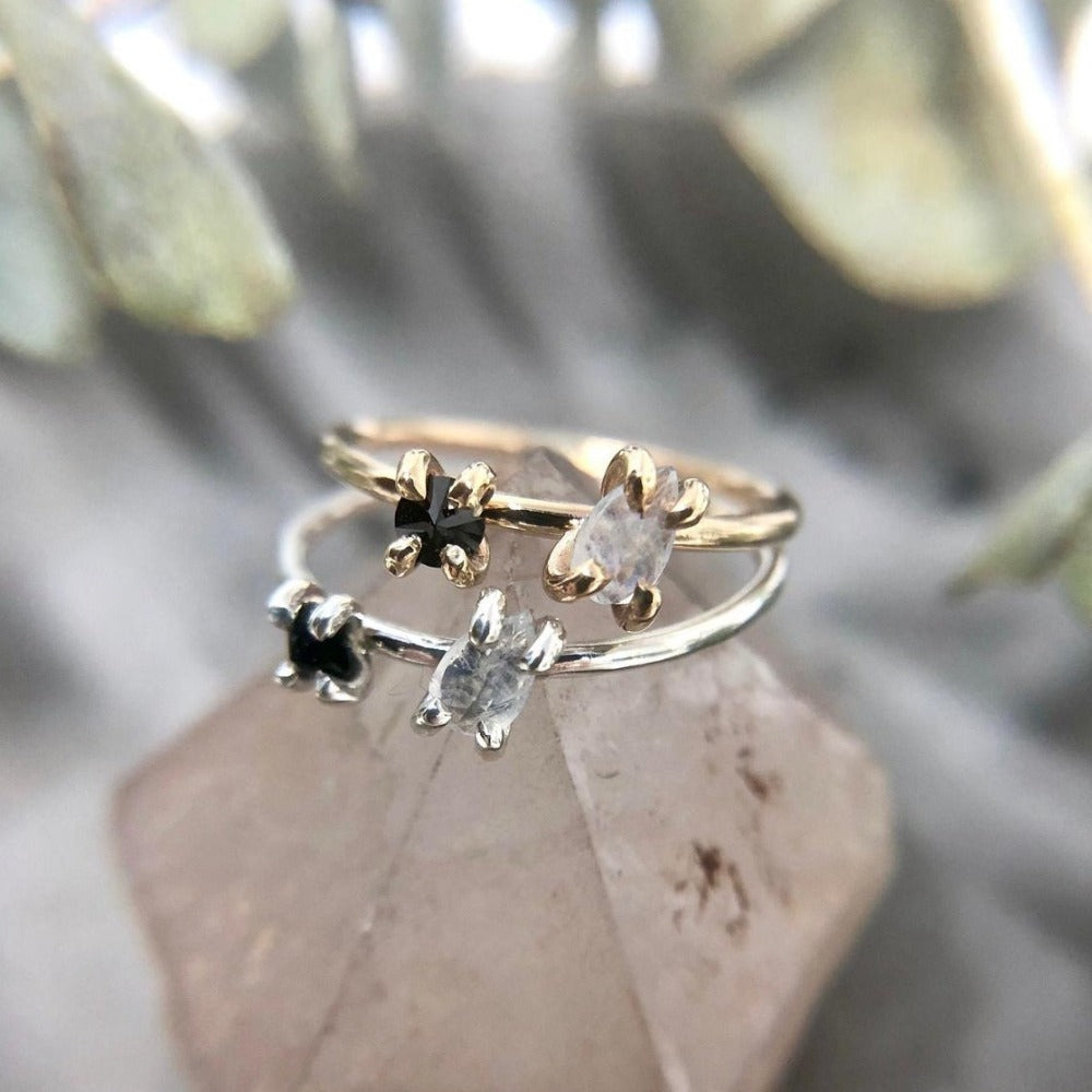 Moonstone & Black Spinel Ring - Magpie Jewellery