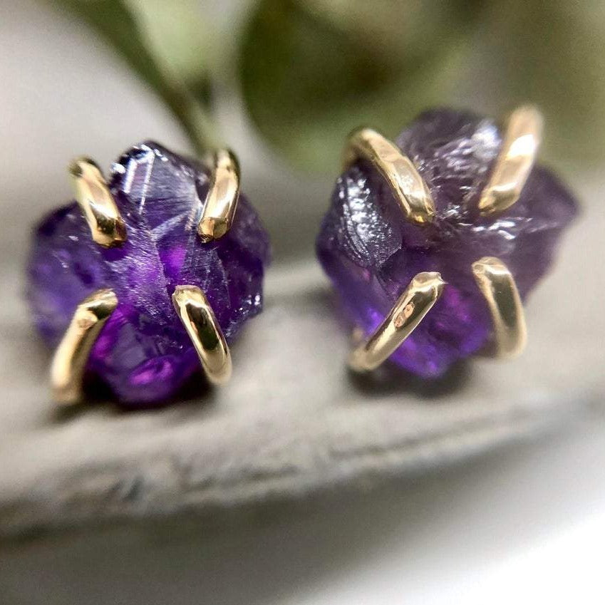 Raw Amethyst Stud Earrings - Magpie Jewellery