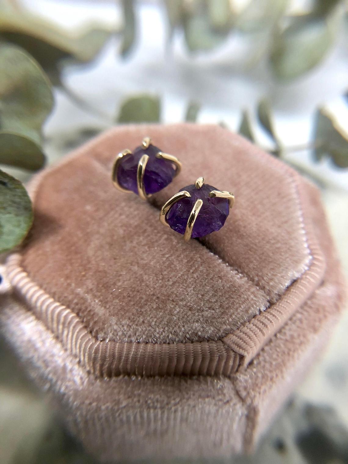 Raw Amethyst Stud Earrings - Magpie Jewellery