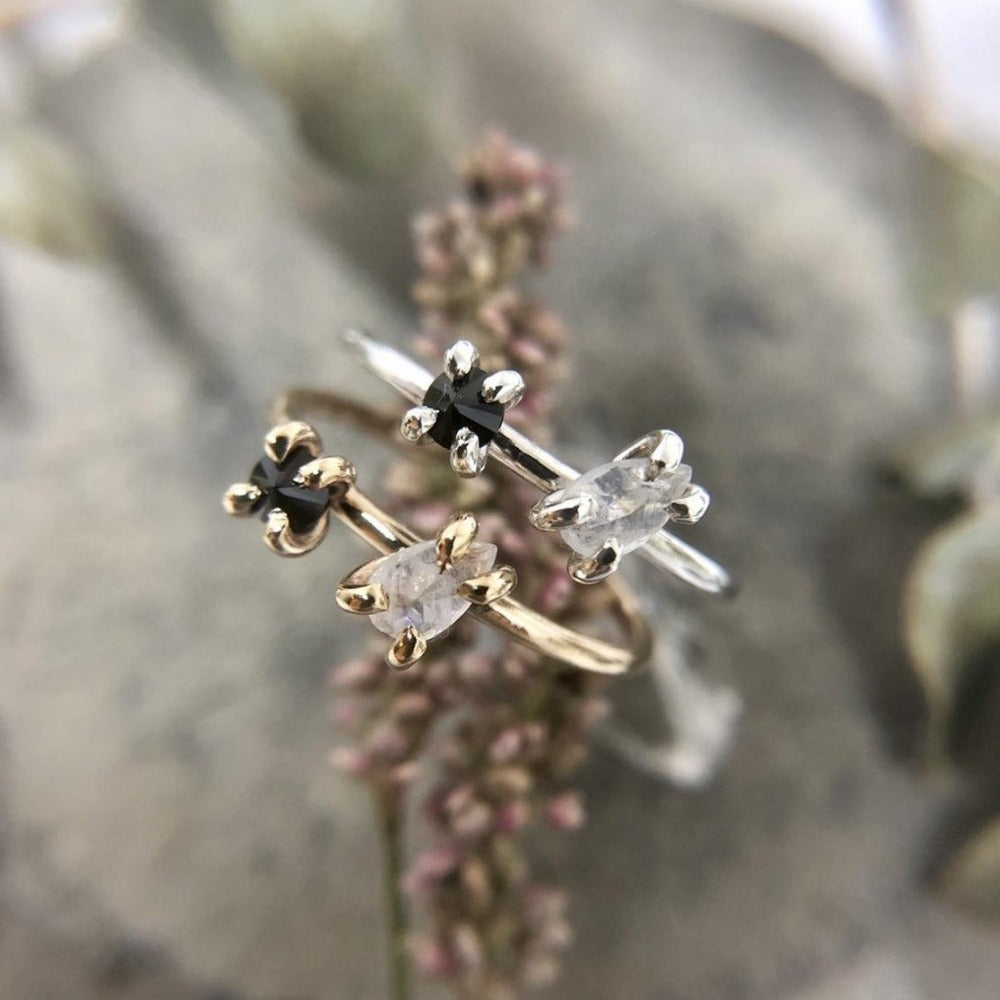 Moonstone &amp; Black Spinel Ring - Magpie Jewellery