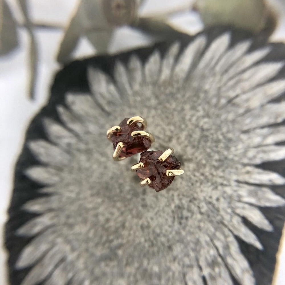 Raw Garnet Stud Earrings - Magpie Jewellery