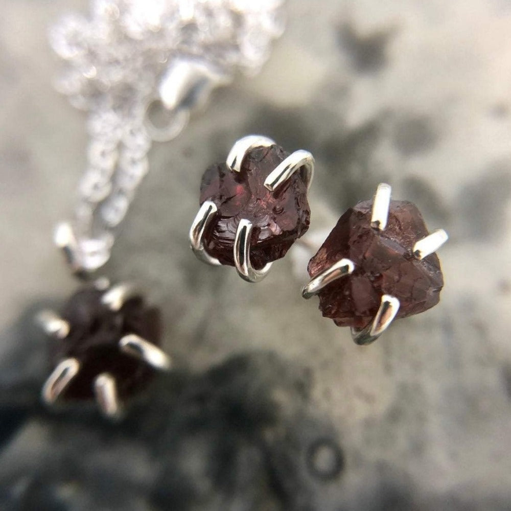 Raw Garnet Stud Earrings - Magpie Jewellery