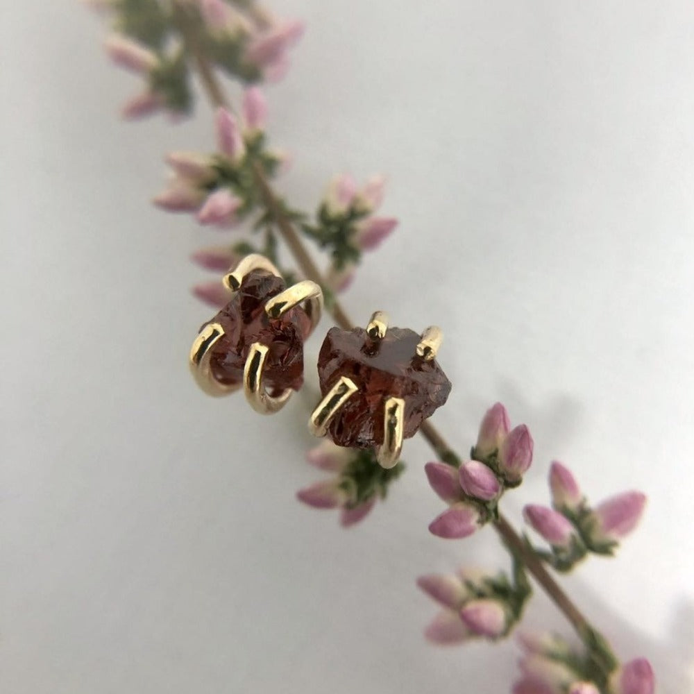 Raw Garnet Stud Earrings - Magpie Jewellery