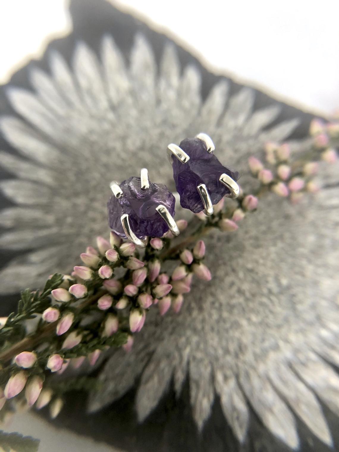 Raw Amethyst Stud Earrings - Magpie Jewellery