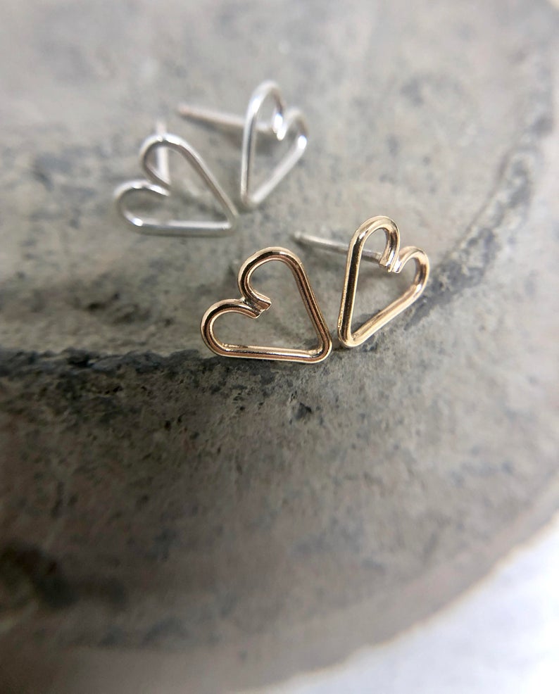 Wire Heart Studs | Magpie Jewellery | Gold-fill