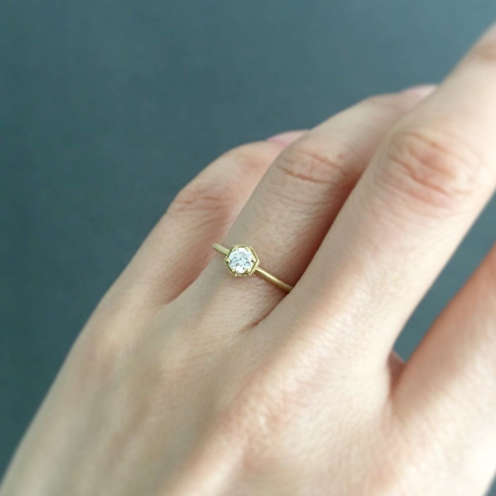 4mm White Diamond Hexagon Ring | Magpie Jewellery