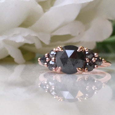 Black Diamond Cluster Engagement Ring