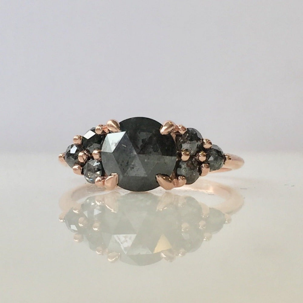 Black Diamond Cluster Engagement Ring