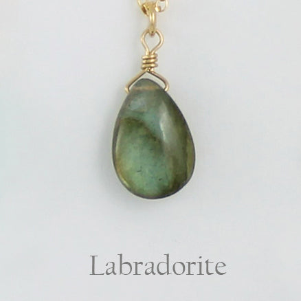 Gold Fill Gemstone Solo Necklace | Magpie Jewellery | Yellow Gold | Labradorite | Labelled