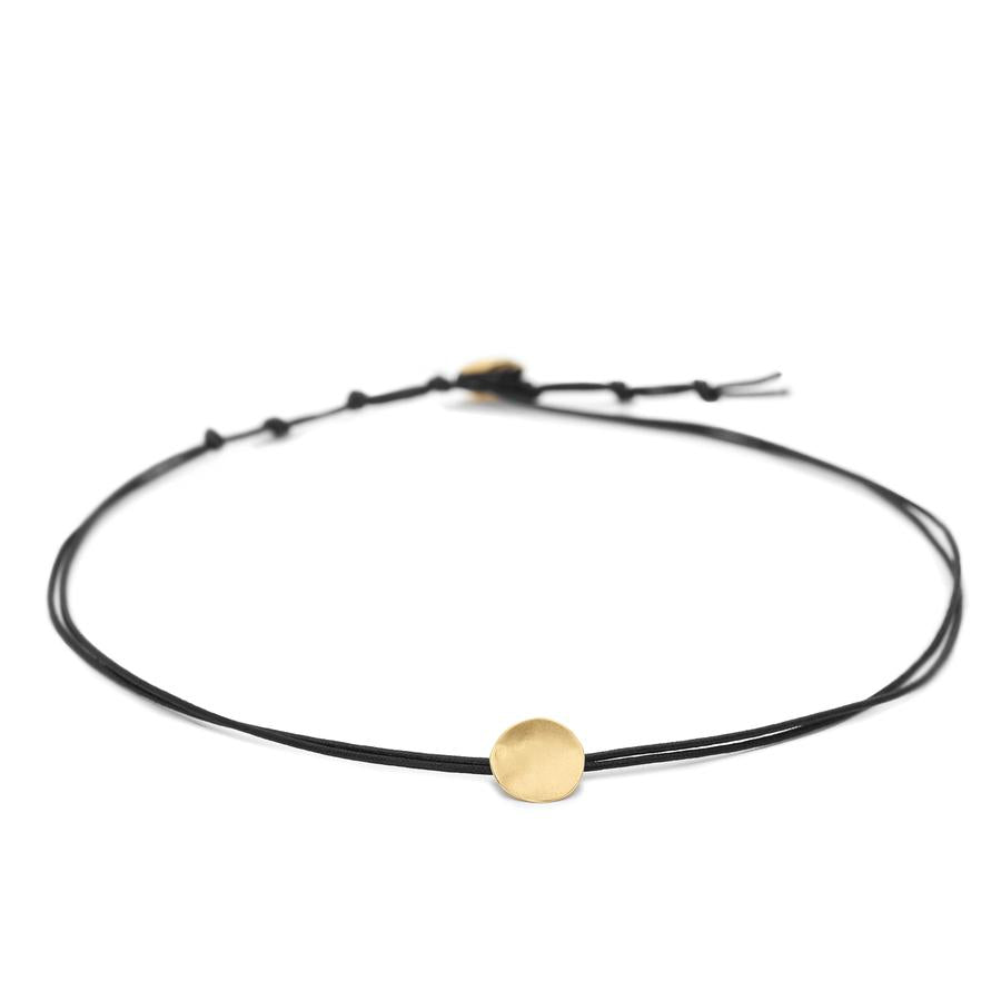 Black Linen Cord Gold Disc Choker Necklace