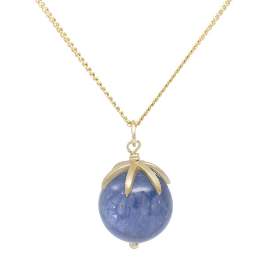 Gold Pendant Gemstone Sphere Necklace - Kyanite