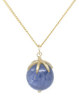 Gold Pendant Gemstone Sphere Necklace - Kyanite
