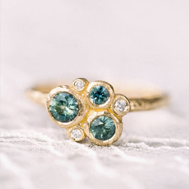 Green Sapphire Ocean Foam Ring - Magpie Jewellery