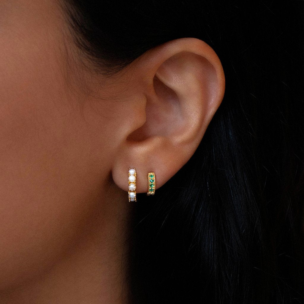 Pave Huggies - Emerald - Magpie Jewellery