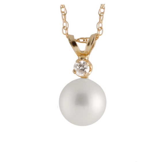 Gold Necklace with White Chinese Akoya Pearl and Diamond - Magpie Jewellery