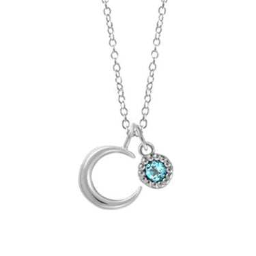 Double Pendant Crescent Moon Necklace with Blue Topaz - Magpie Jewellery