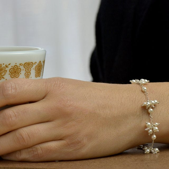 Dot Freshwater Pearl &  Crystal Cluster Bracelet - Magpie Jewellery