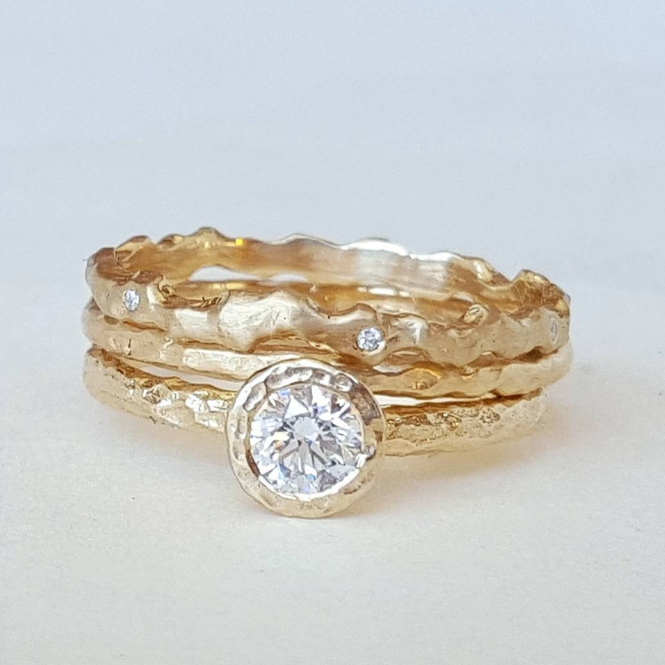 Gold Seashore Diamond Solitaire Ring - Magpie Jewellery