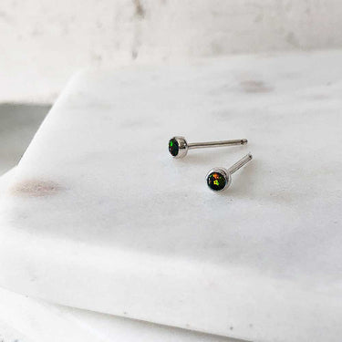 Mini Black Opal Stud Earrings - Magpie Jewellery