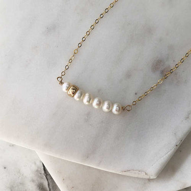 Comfort Collection - White Pearl + Gold Bead Bar Necklace - Magpie Jewellery