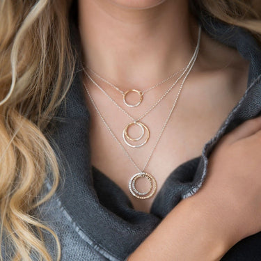 Gold-Fill + Silver Fusion Double Circle Necklace - Hammered - Magpie Jewellery