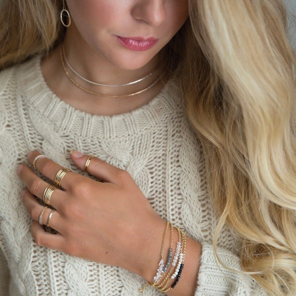 Textured Stacking Ring - Yellow Gold-Fill | Magpie Jewellery | On Model | Stacked