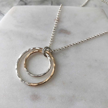 Gold-Fill + Silver Fusion Double Circle Necklace - Hammered - Magpie Jewellery