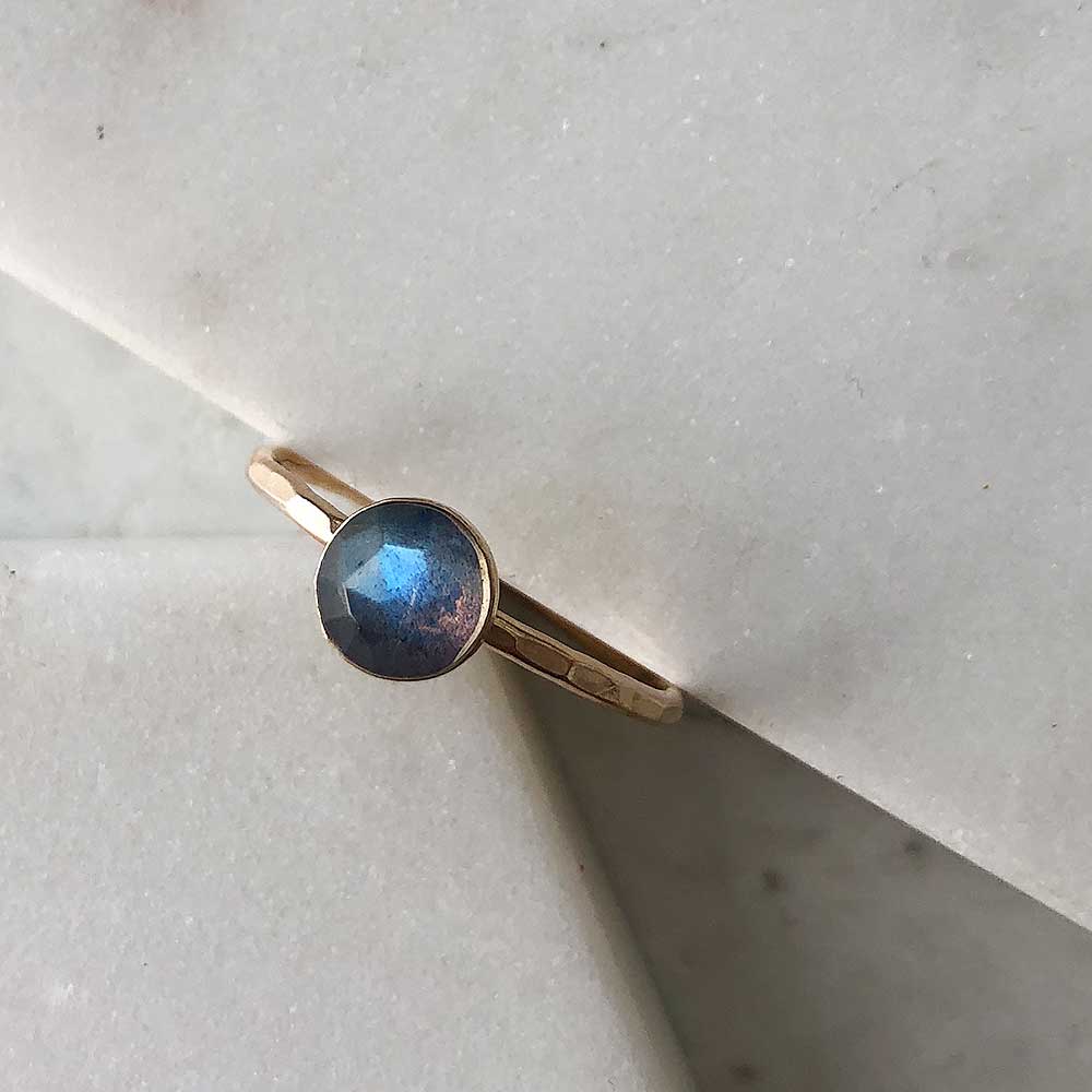 Labradorite Stacking Ring - Yellow Gold-Fill - Magpie Jewellery