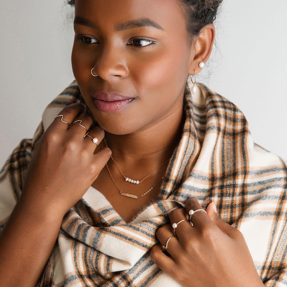 Mini Bar Necklace | Magpie Jewellery | On Model | Layered 