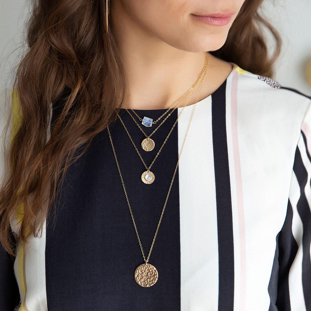Small Medallion Necklace - Hammered | Magpie Jewellery | On Model | Layered