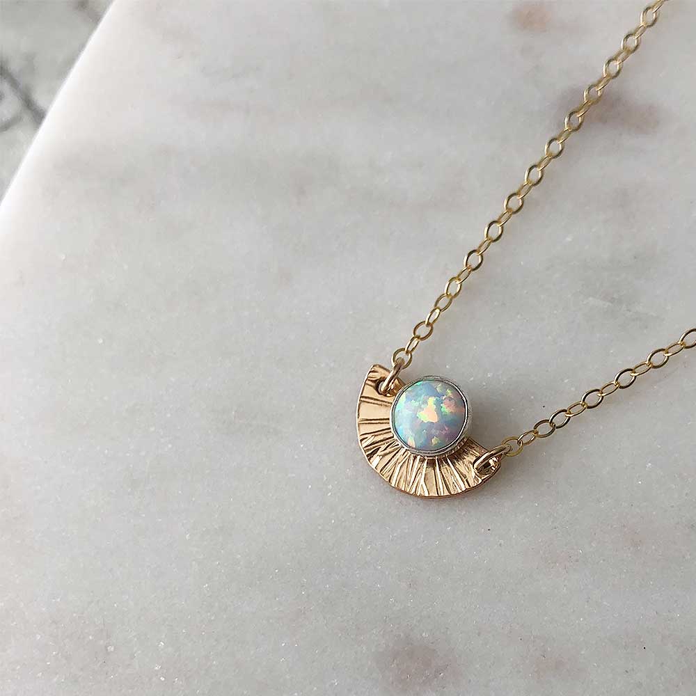 Opal Sunburst Necklace - Yellow Gold-Fill - Magpie Jewellery
