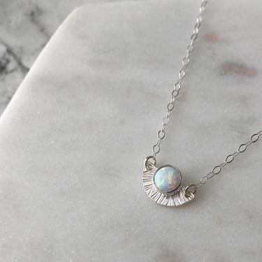 Opal Sunburst Necklace - Silver - Magpie Jewellery