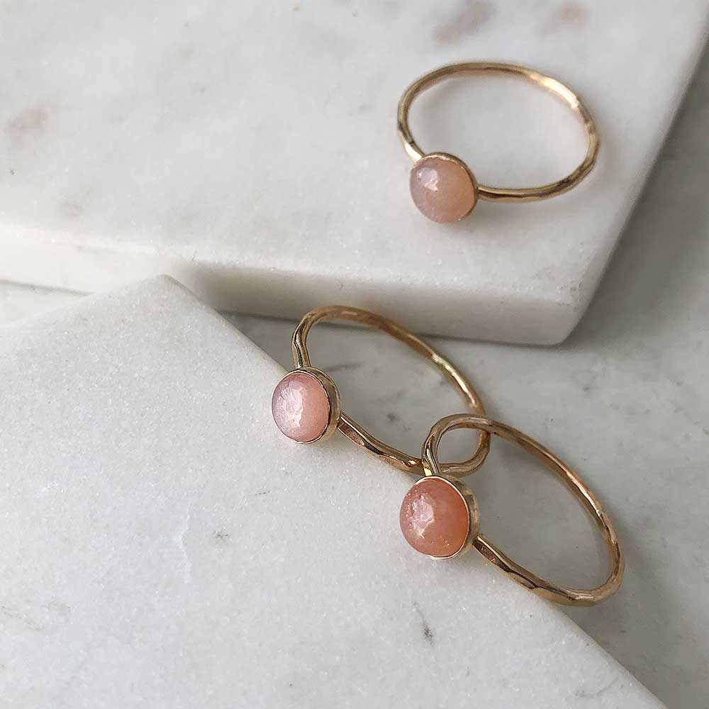 Peach Moonstone Stacking Ring - Yellow Gold-Fill - Magpie Jewellery