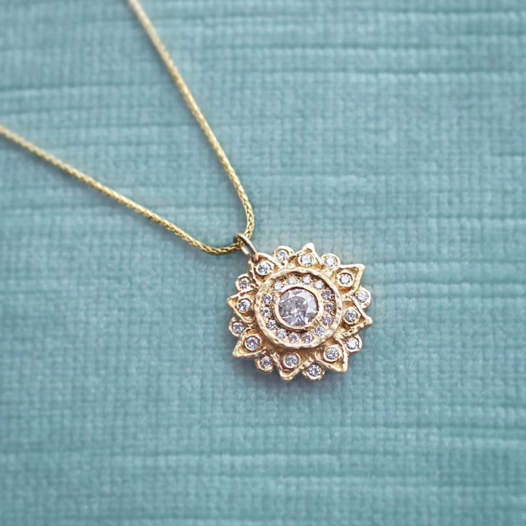 Gold & Diamond Sun Mandala Necklace - Magpie Jewellery