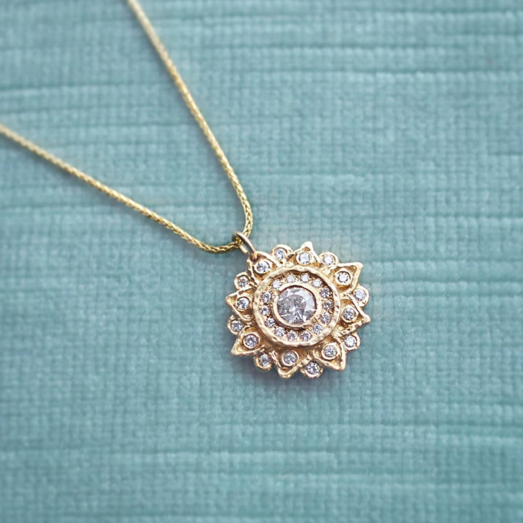 Gold &amp; Diamond Sun Mandala Necklace - Magpie Jewellery