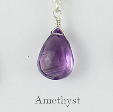 Silver Gemstone Solo Necklace | Magpie Jewellery | Amethyst, Faceted | Labelled