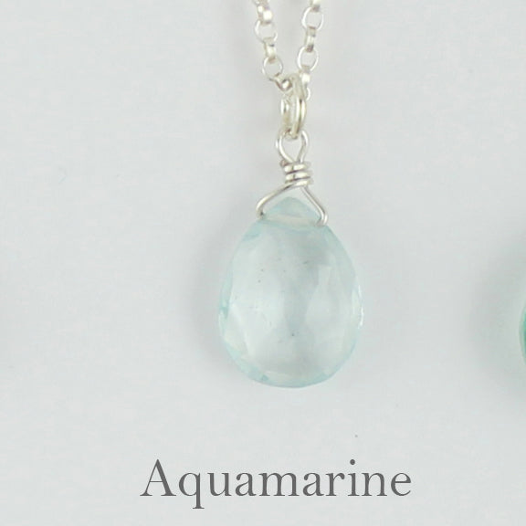 Silver Gemstone Solo Necklace | Magpie Jewellery | Aquamarine, Faceted | Labelled